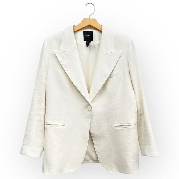 SMYTHE Single Button Linen Blend 90's Blazer in Soft White size Large - Picture 2 of 9